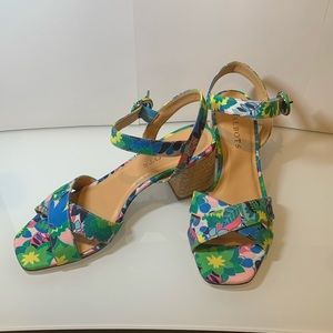 Talbots Siena Rope Heel Floral Print Sandals Womens Size 6.5 Block Heel Summer